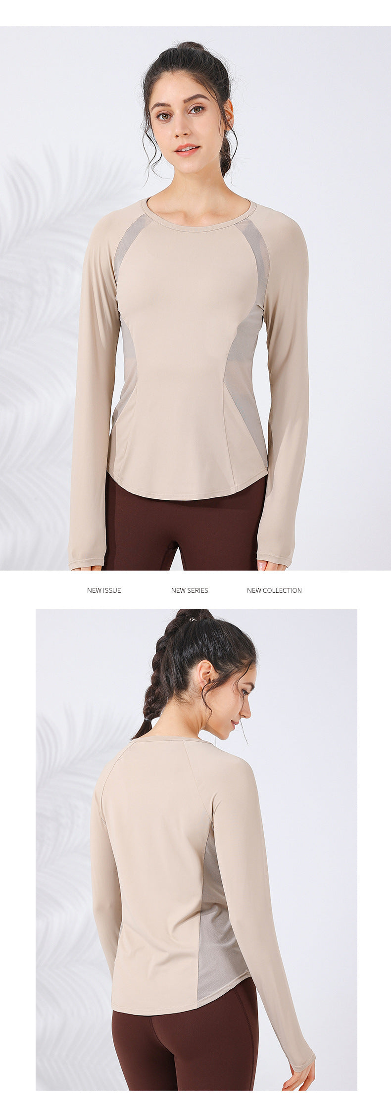 2023.09 Autumn and winter new body sculpting thin mesh stitching yoga clothing women's curved hem covering the meat all-match running fitness top