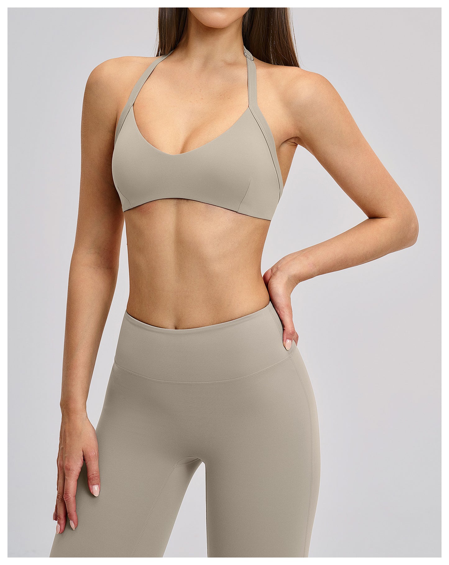 02/2026 Brushed halter neck sports bra with open back, yoga underwear, sports running fitness bra 4201