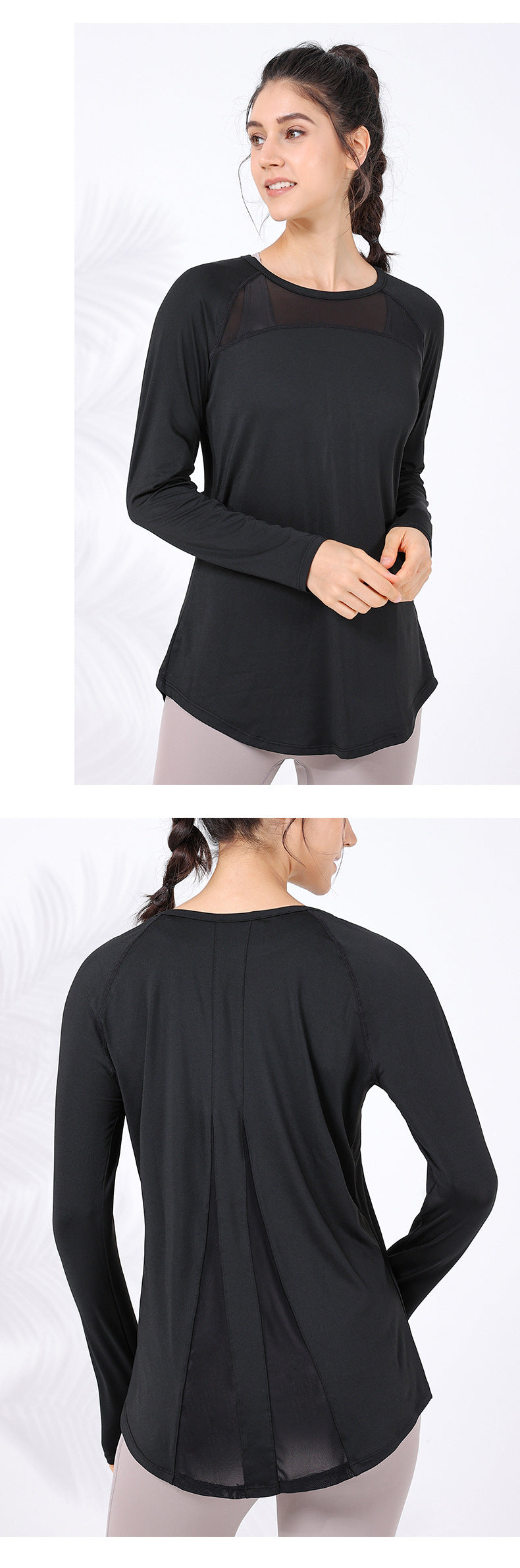 2023.09 The new mesh mesh breathable, moisture-absorbing and sweat-wicking yoga long-sleeved women's waist-covering buttocks look thin and tall long-arc swing yoga clothes