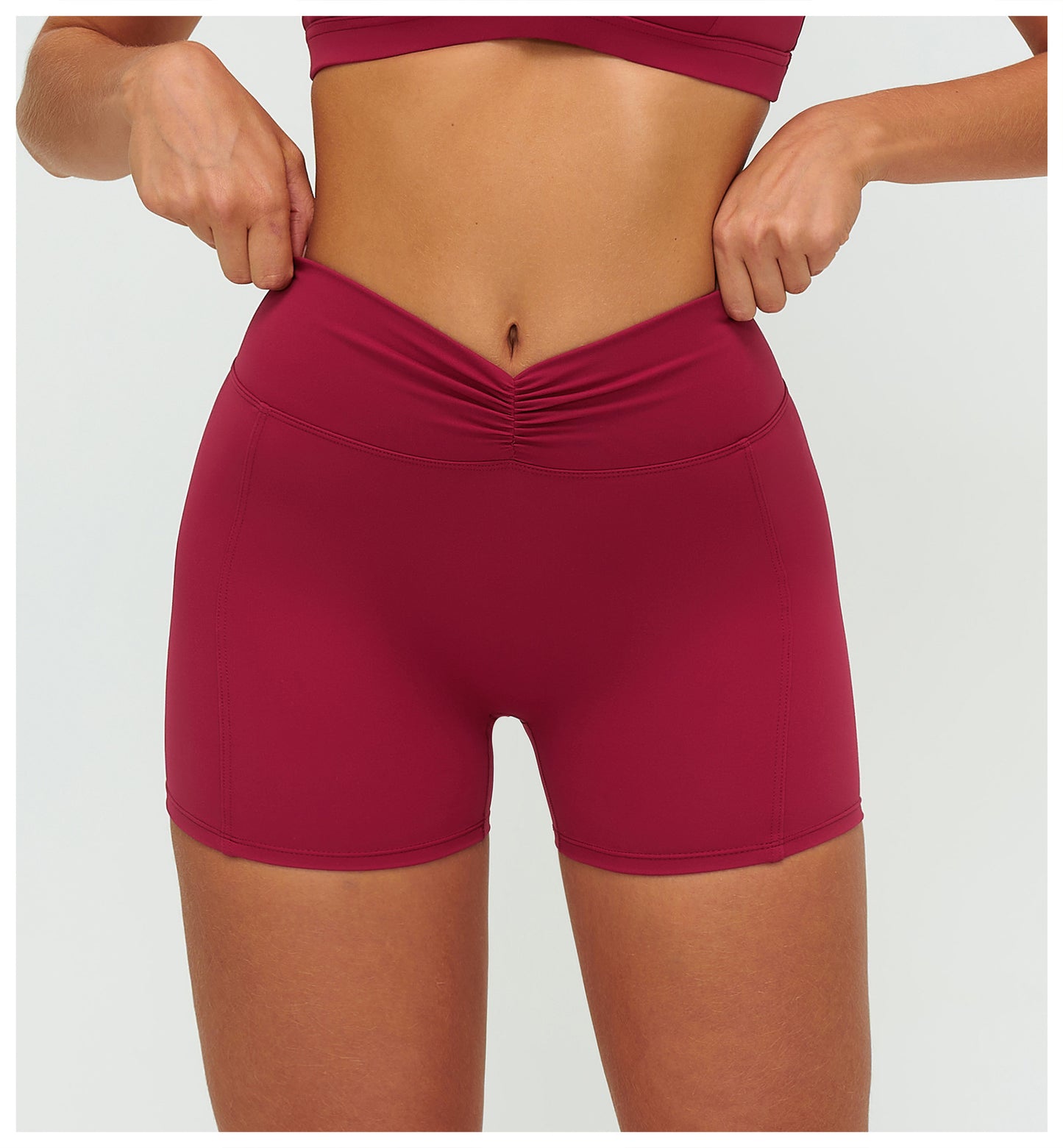 12/2025 Women's high-waisted, brushed yoga shorts with pleats and hip-lifting design, perfect for outdoor running and sports (style number 9313).