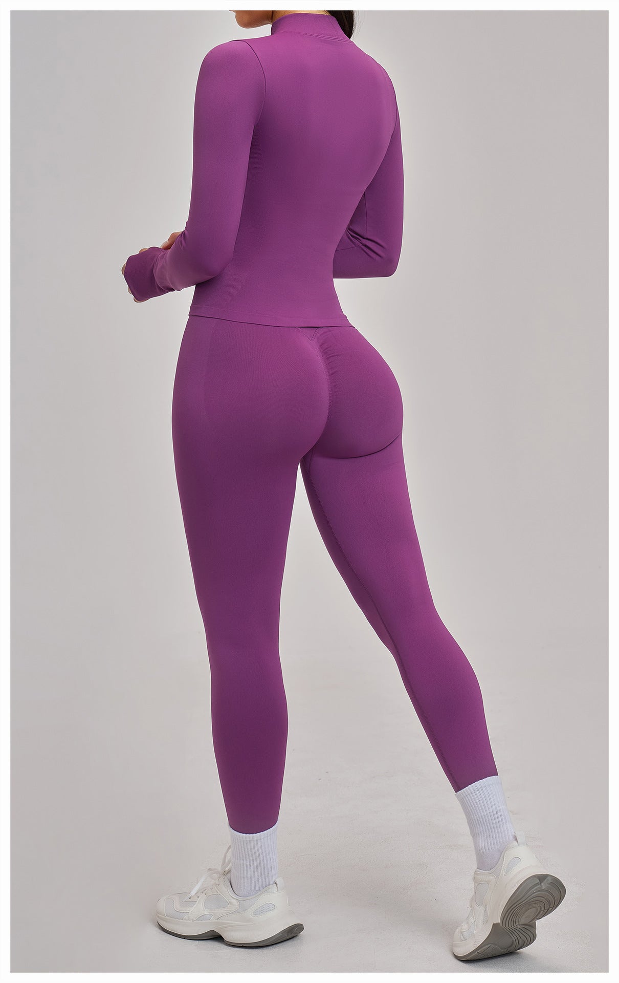 03/2026 Seamless stand-up collar zipper yoga set, windproof, slim fit, warm top, sports running set 7755