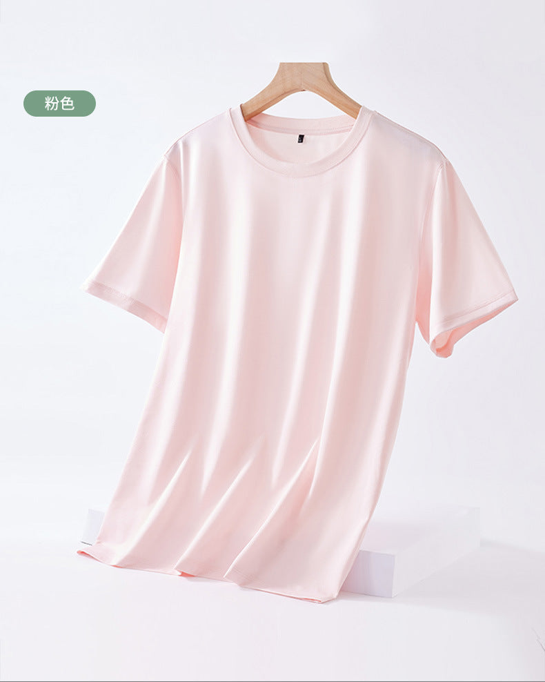 Mulberry silk short-sleeved t-shirt men's pure color mercerized cotton round neck bottoming shirt 2023 spring and summer new cool feeling high-end T-shirt