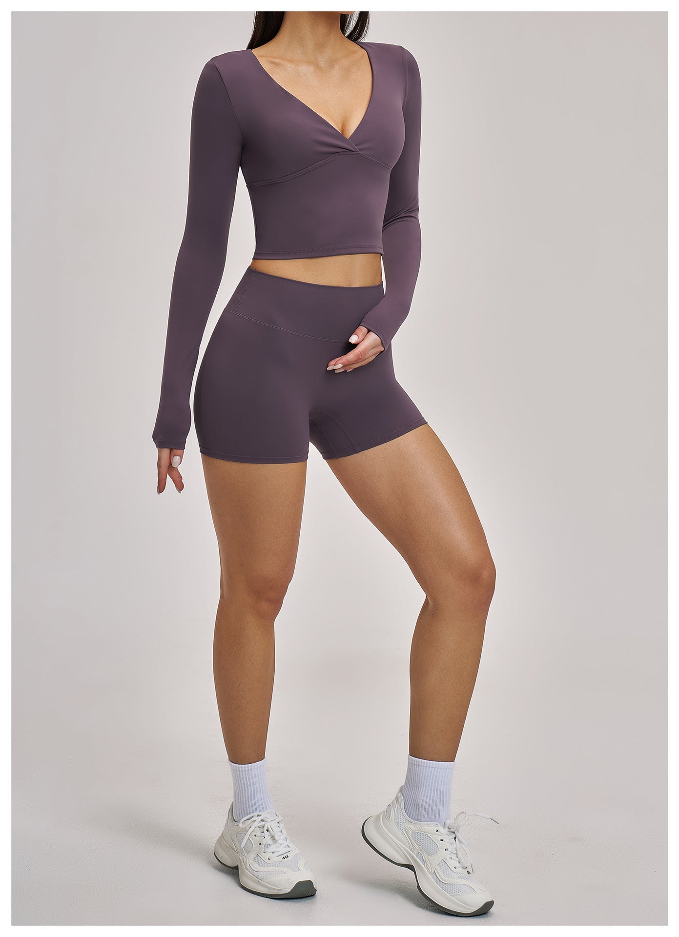03/2026 European and American style long-sleeved yoga suit, sports running halter neck fitness suit, brushed backless yoga wear 4520