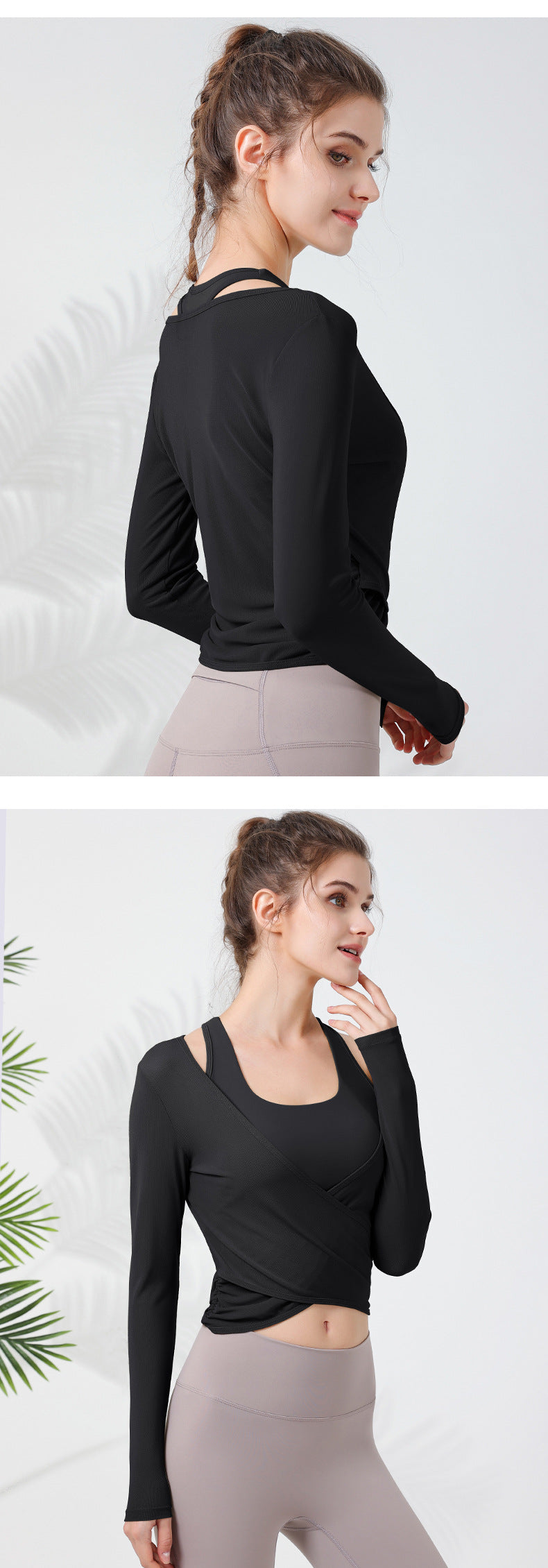 2023.09 Women Extra Large XL mesh outer wear slimming sports fitness long-sleeved Internet celebrity breathable waist T-shirt Pilates training blouse