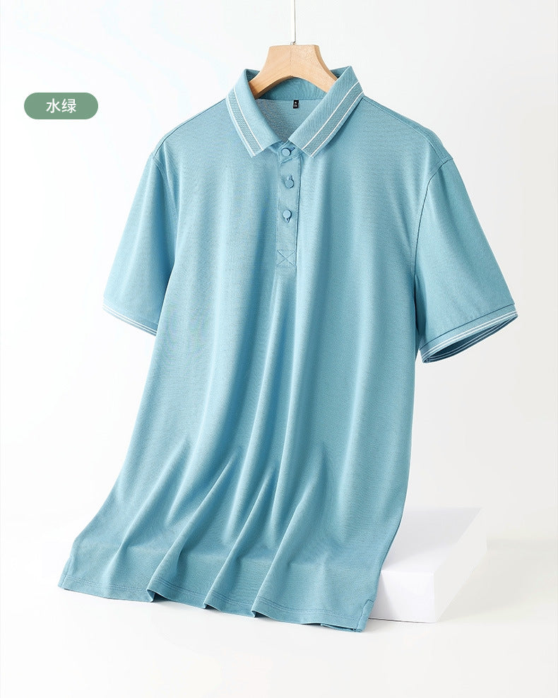 Mulberry silk POLO shirt men's light luxury high-end business casual short-sleeved 2023 spring and summer new men's lapel T-shirt
