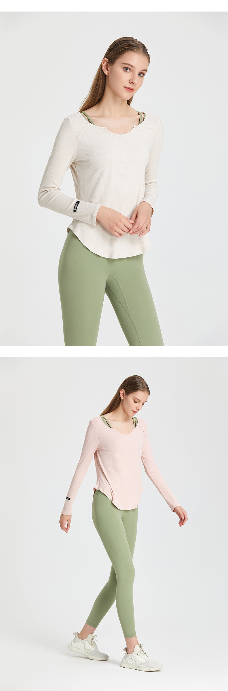 v-neck ribbed slim fit yoga cloribbed thing top women's cross-border casual running sports fitness clothing long-sleeved t-shirt