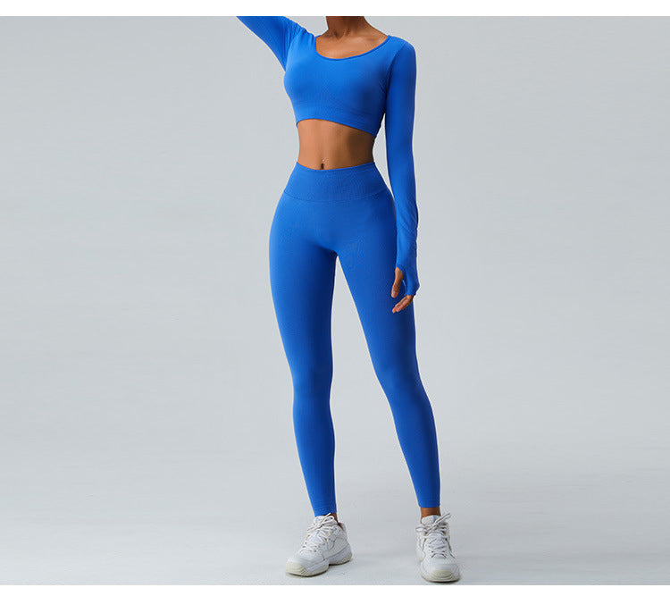 2023.09 yoga sets Autumn and winter new long sleeve yoga suit for women seamless sexy cross back peach hip lift yoga pants