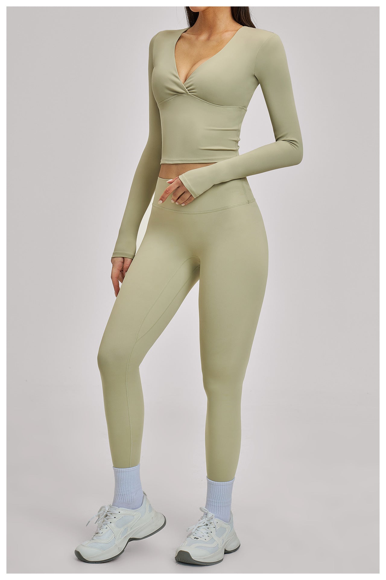 03/2026 European and American style brushed long-sleeved yoga set, sports running fitness set, versatile casual yoga wear 4520