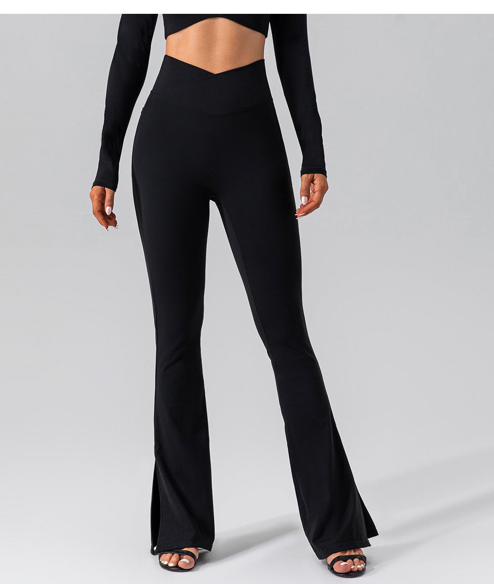 2023.08 autumn naked stretch sports yoga bell-bottom pants tight and thin high waist peach hip-lifting fitness trousers