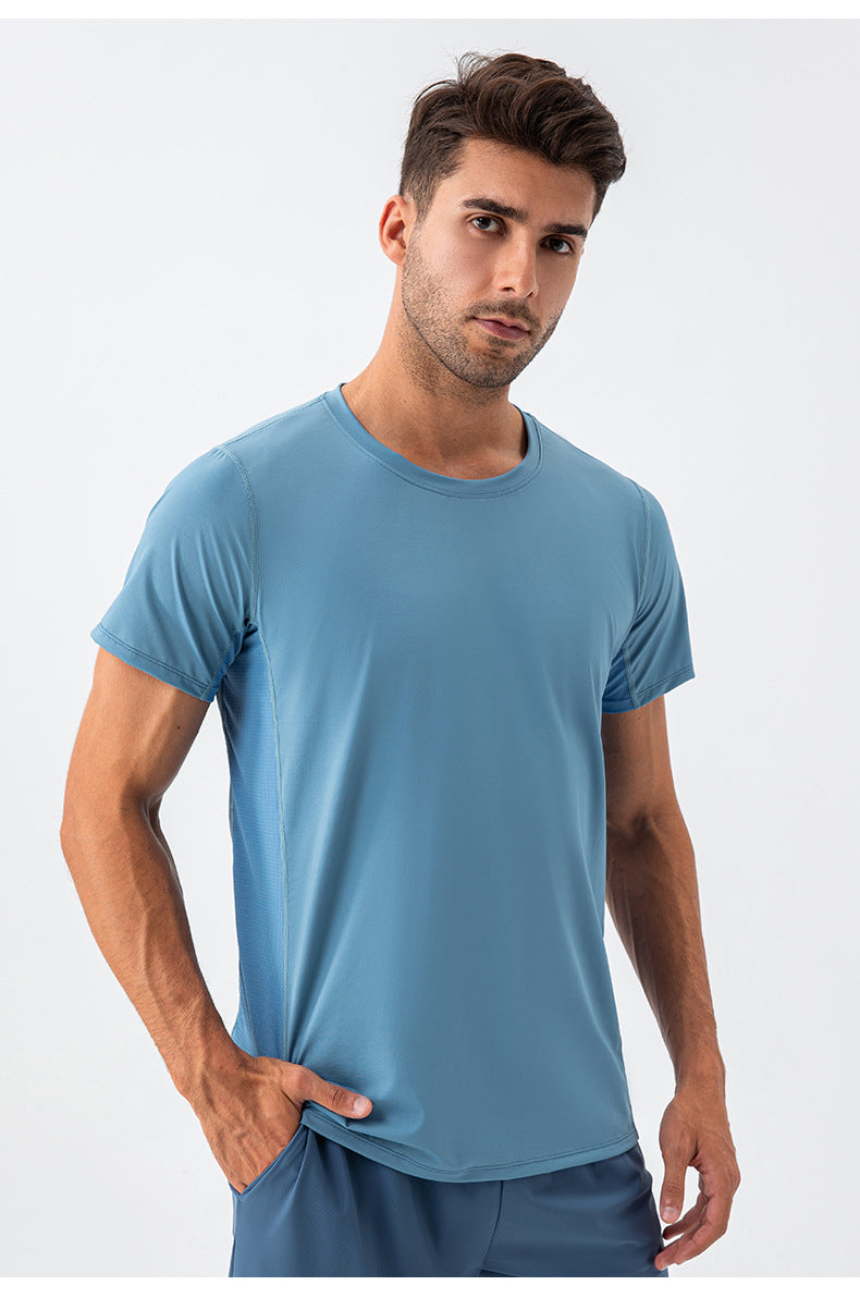 FOUREGG 23.07 Men's cool fitness short-sleeved mesh mesh breathable quick-drying sports T-shirt round neck loose running training top 31225