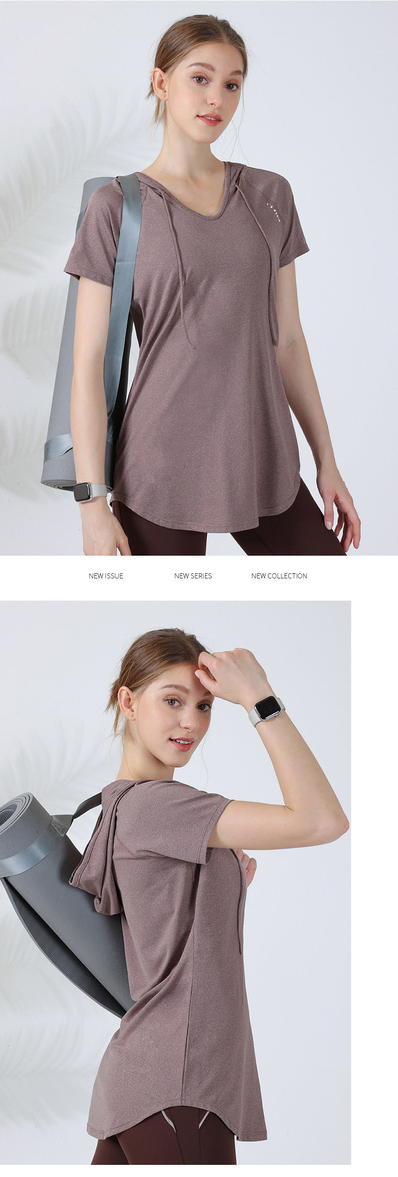 Loose hooded sports top women's short-sleeved T-shirt yoga clothing running fitness clothing