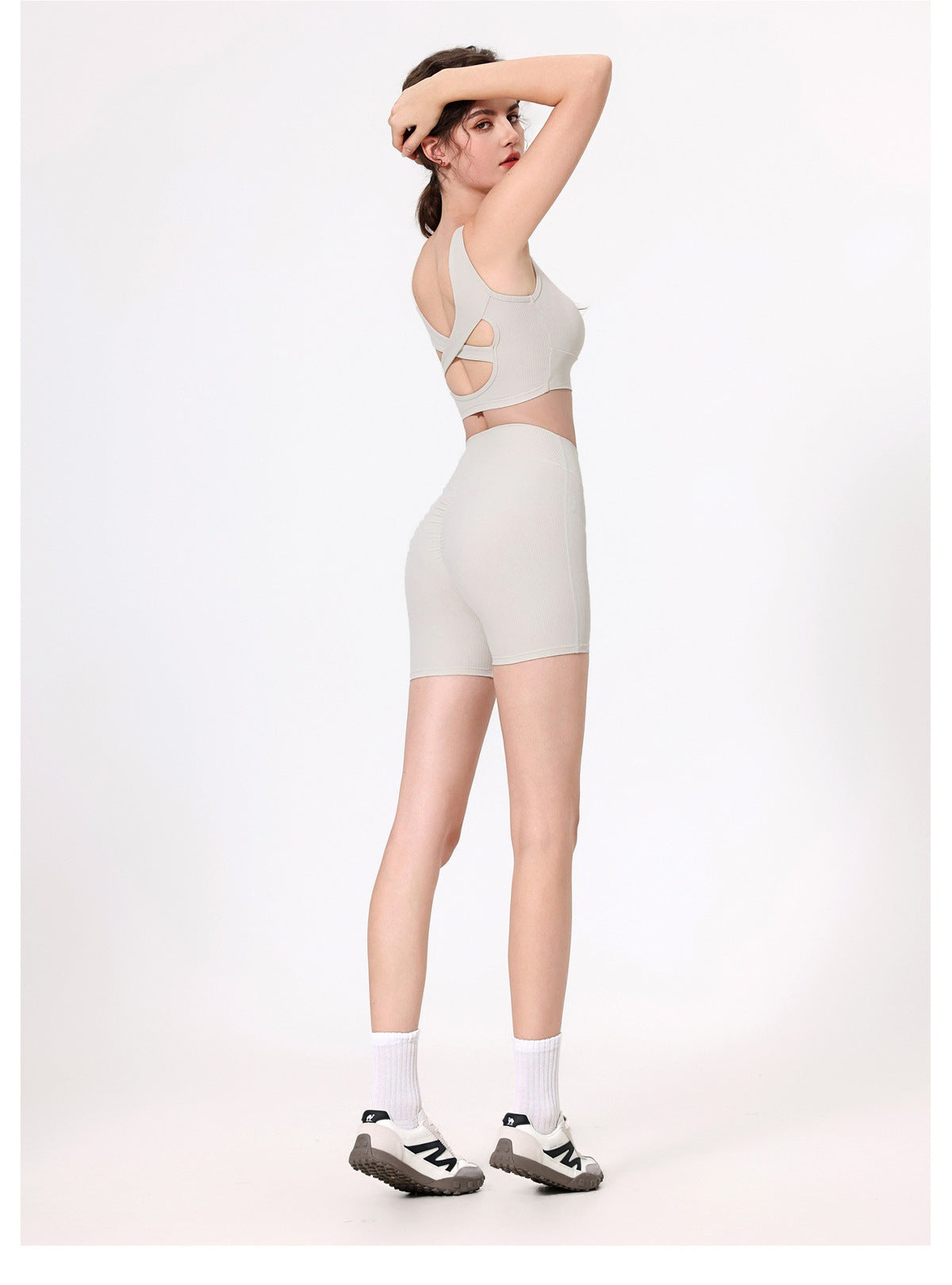 12/2025 fouregg Ribbed Yoga Shorts Peach Lift High-Waisted Gym Biker Shorts YDK5193