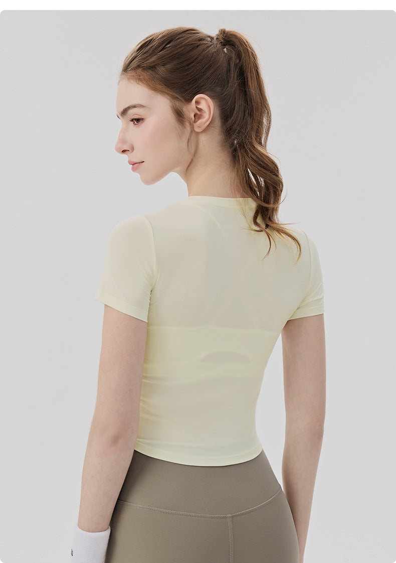 01/2026 Pilates Yoga Short-Sleeve Round Neck Fitted Slimming Sports T-Shirt Lightweight Comfortable Fitness Top