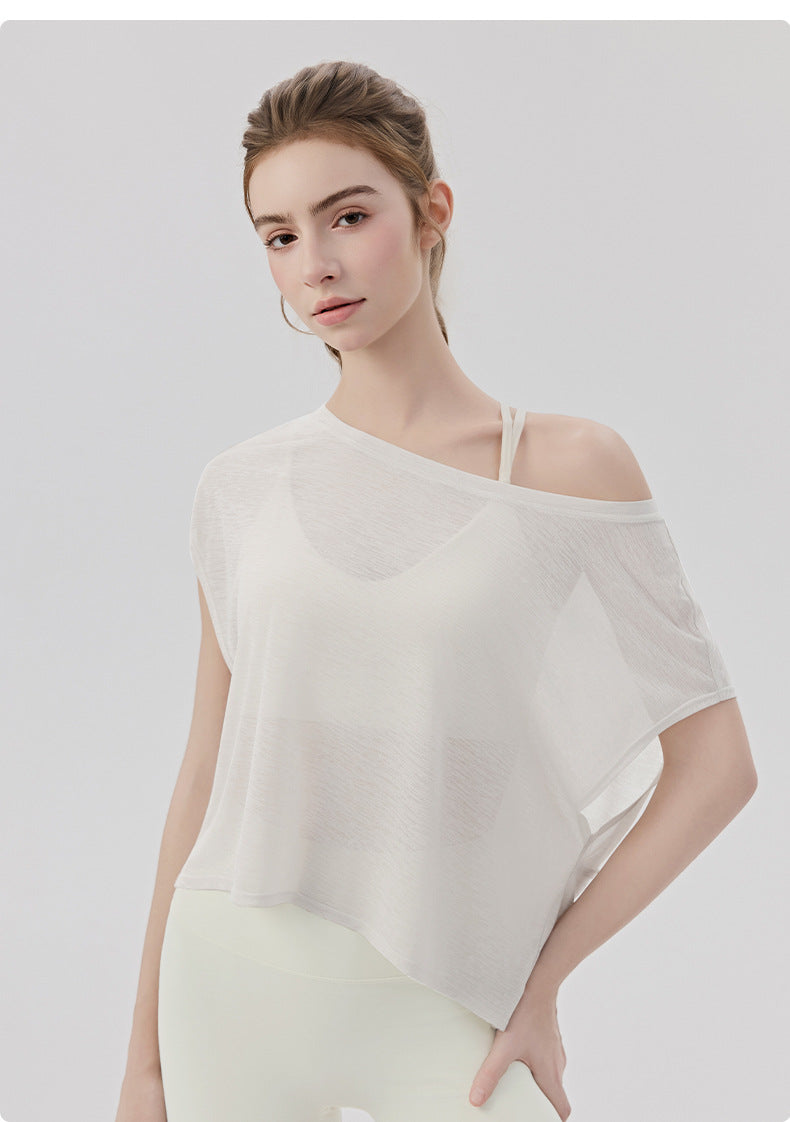 02/2026 Top de yoga holgado para mujer con escote simple, apto para dos usos, camiseta de manga corta casual y deportiva, top de fitness ligero y transpirable para exteriores