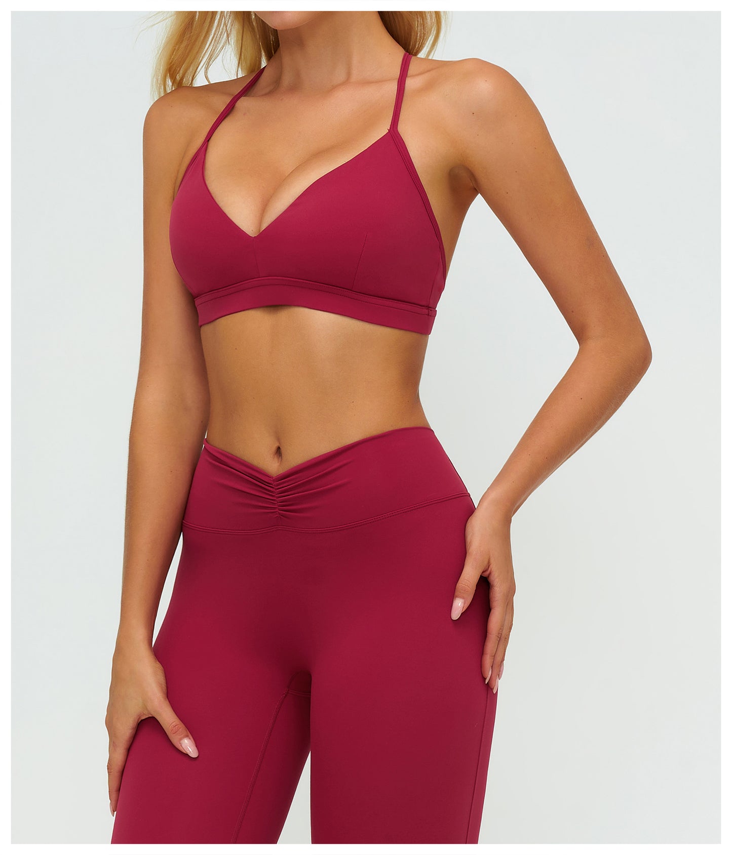 12/2025 Sujetador de yoga con cuello en V cepillado y espalda en forma de Y, sujetador deportivo ajustable, sujetador deportivo para fitness y correr 9313 -