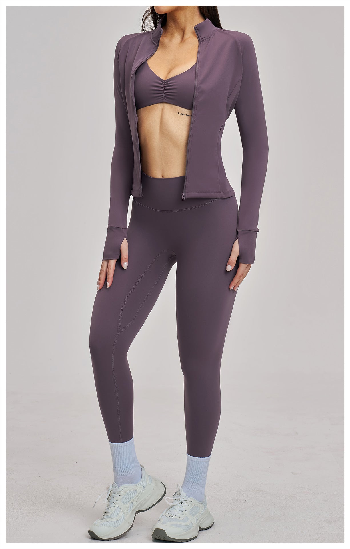 03/2026 Conjunto deportivo con cremallera acanalada - Conjunto casual para mujer - Ciclismo al aire libre, running y triatlón de fitness 4510