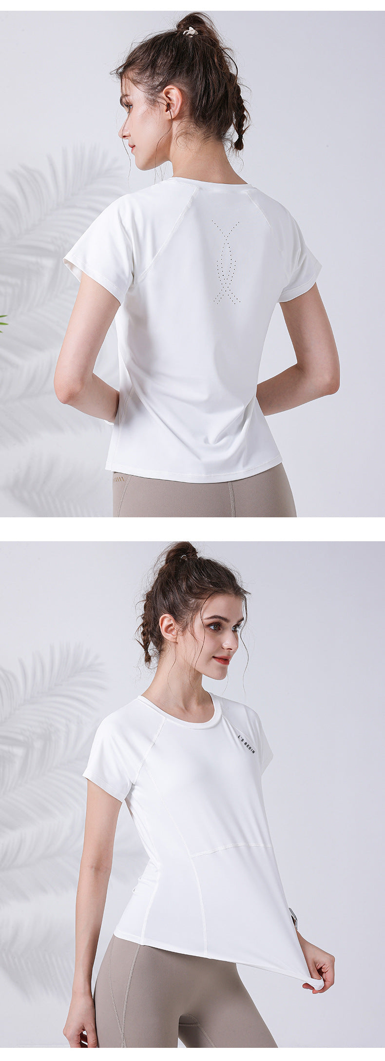 waist thin fitness clothes back laser punching heat dissipation running sports short-sleeved T-shirt women
