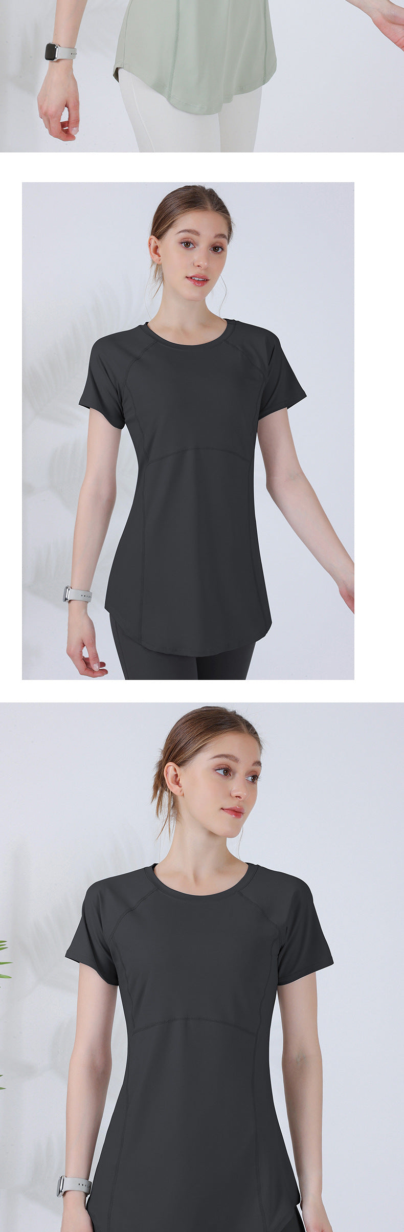 Spring and summer new long style cover the buttocks and show thin yoga clothing short-sleeved running fitness sportswear for women