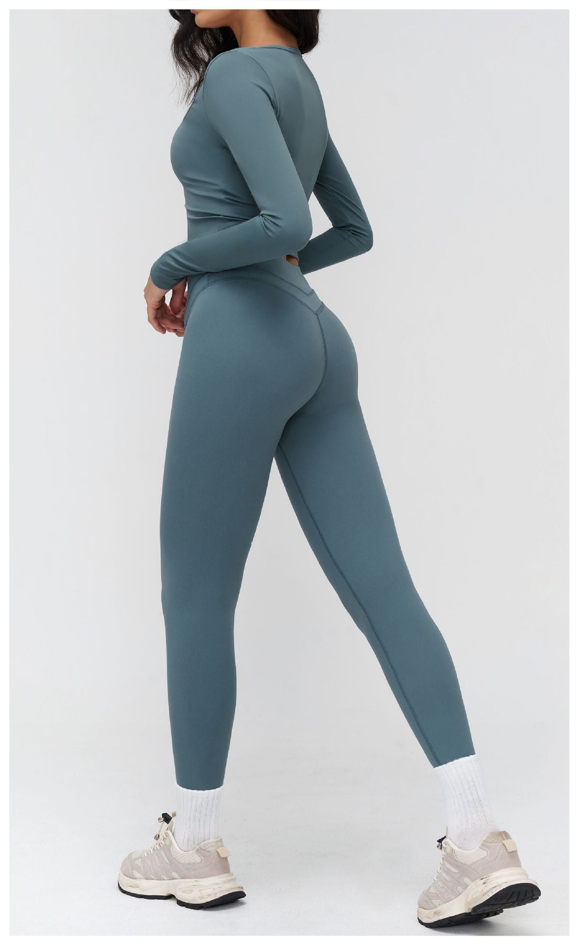 12/2025 Brushed yoga long-sleeved V-neck T-shirt, tight casual yoga wear, outdoor running and fitness sport top 3109 -