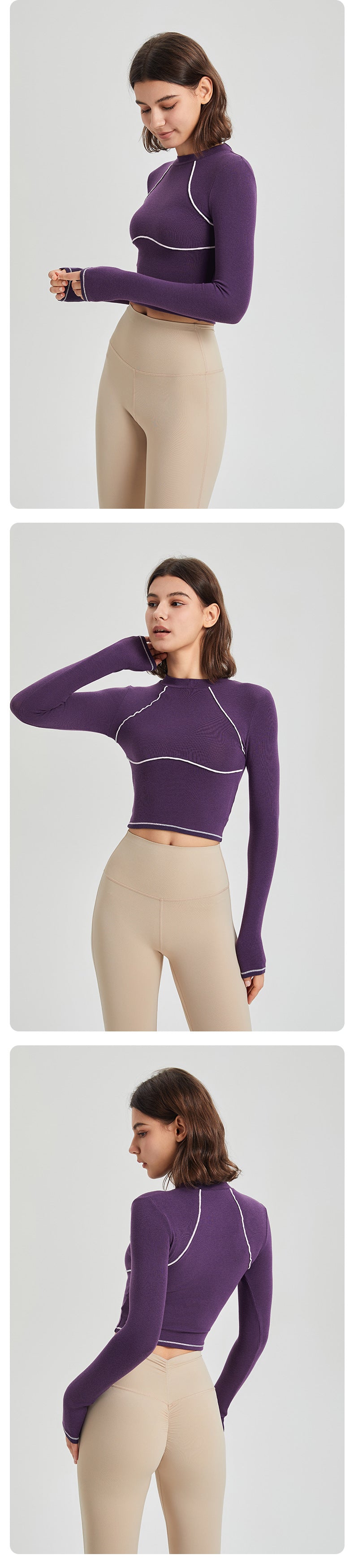 2023.08 Autumn and winter fitness clothes women's long-sleeved mousse tight-fitting training sports top women's contrast color running yoga clothes