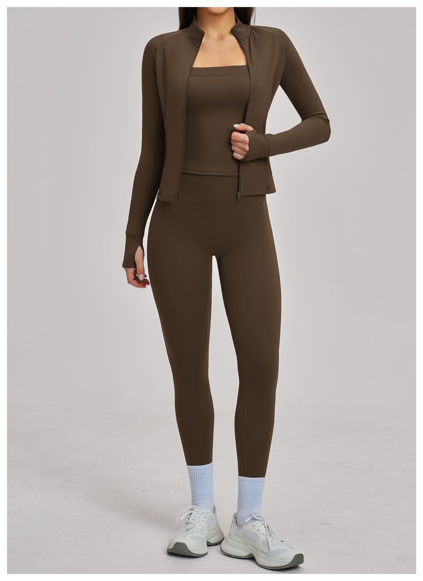 03/2026 Women's outdoor cycling and running sports three-piece set with brushed zipper, 4520