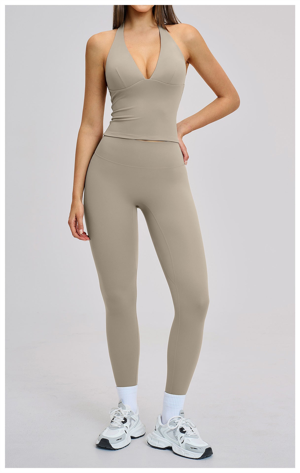 03/2026 Spring European and American style outdoor sports fitness set, brushed tight-fitting yoga wear, halter neck and beautiful back yoga set 4201