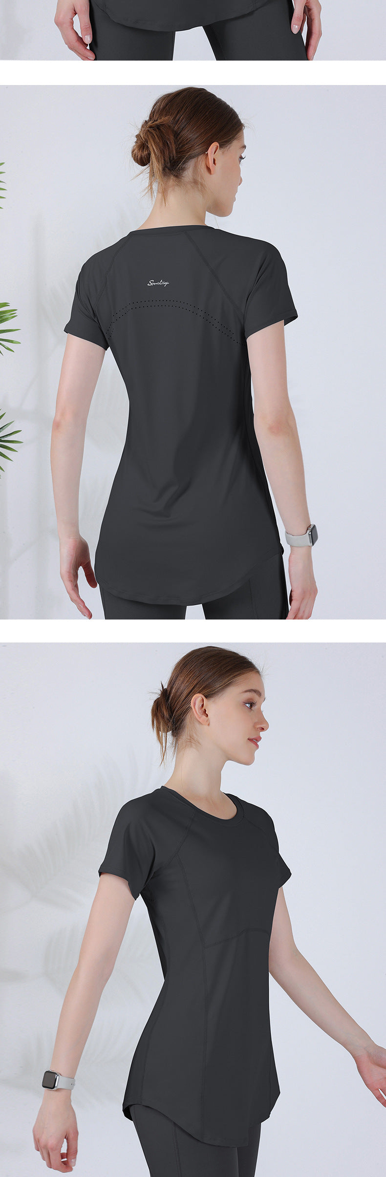 Spring and summer new long style cover the buttocks and show thin yoga clothing short-sleeved running fitness sportswear for women