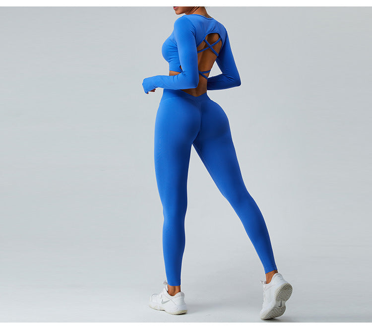 2023.09 yoga sets Autumn and winter new long sleeve yoga suit for women seamless sexy cross back peach hip lift yoga pants