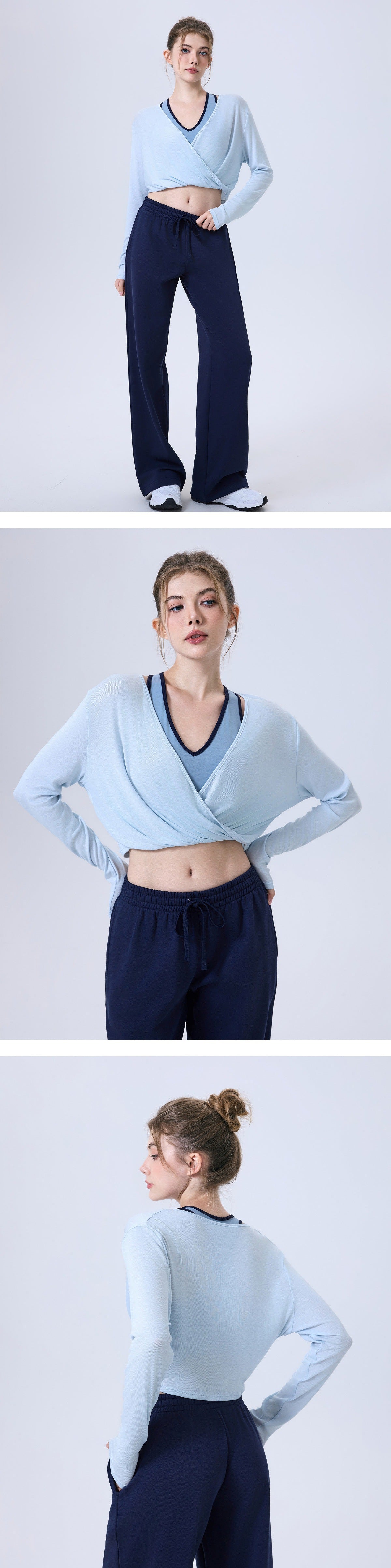 09/2025 Knotted cotton jersey slim-fit women's outerwear fitness clothing for running, yoga, long-sleeved training and sports T-shirt pullover
