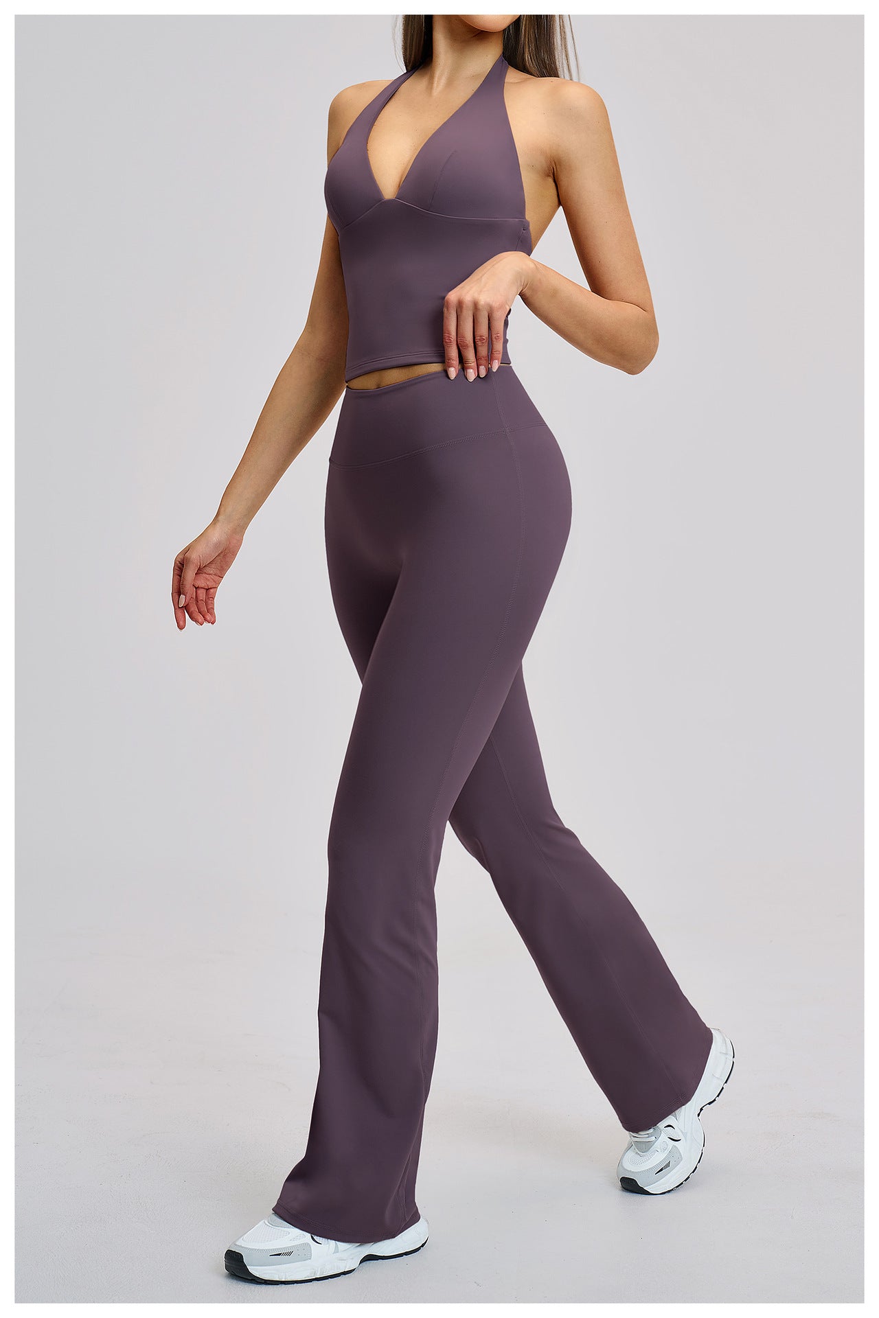03/2026 Brushed Micro-flare Yoga Set, European and American Style Sports Running Fitness Set, Halter Neck Yoga Suit 4201