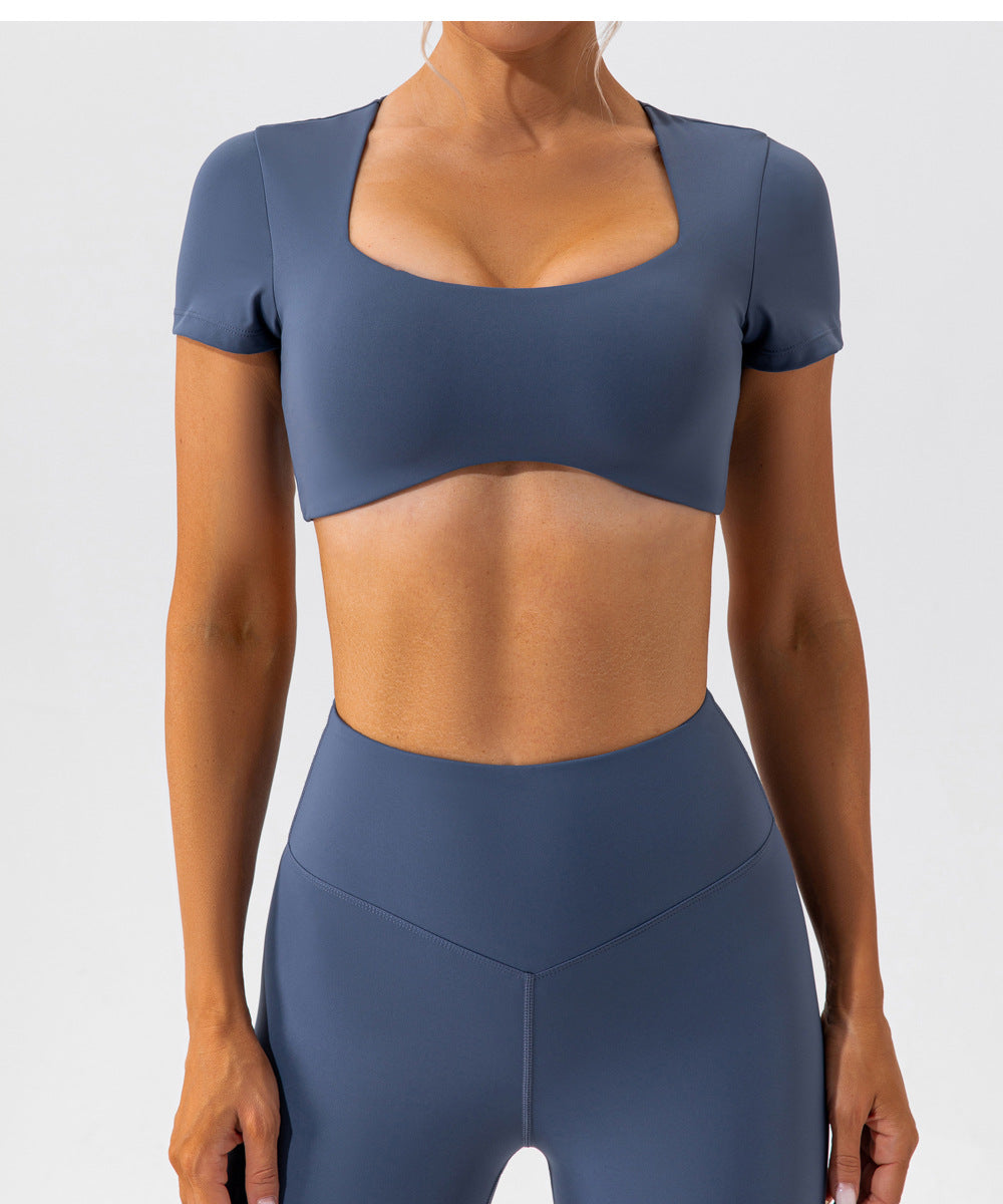 yoga clothing short-sleeved women's navel running sports top women's quick-drying naked fitness short-sleeved T-shirt