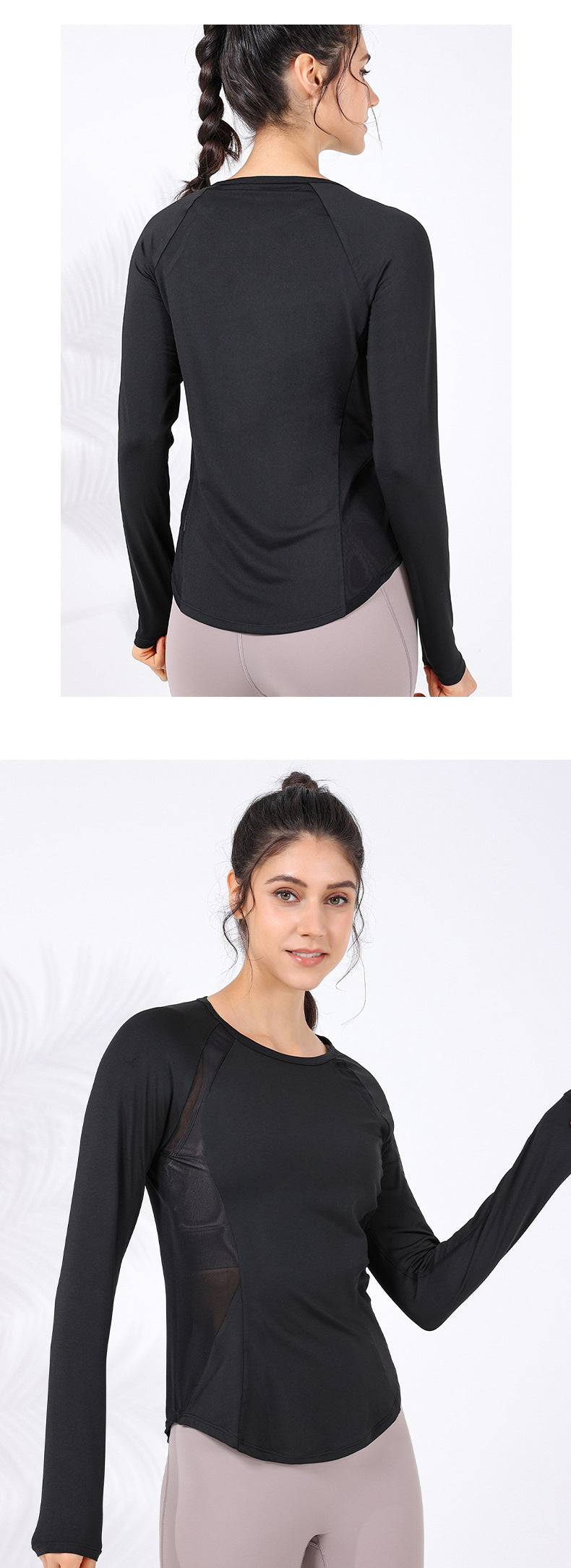 2023.09 Autumn and winter new body sculpting thin mesh stitching yoga clothing women's curved hem covering the meat all-match running fitness top