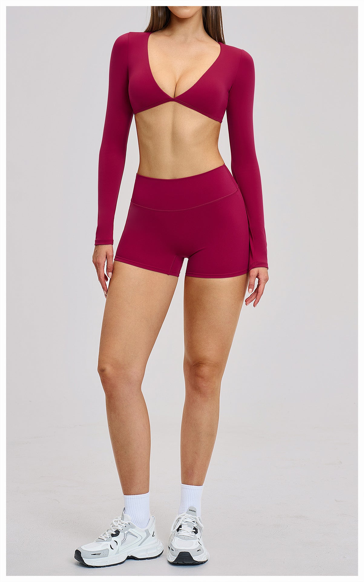 03/2026 Traje de yoga de manga larga estilo europeo y americano, traje deportivo de fitness con cuello halter para correr, ropa de yoga sin espalda cepillada 4201