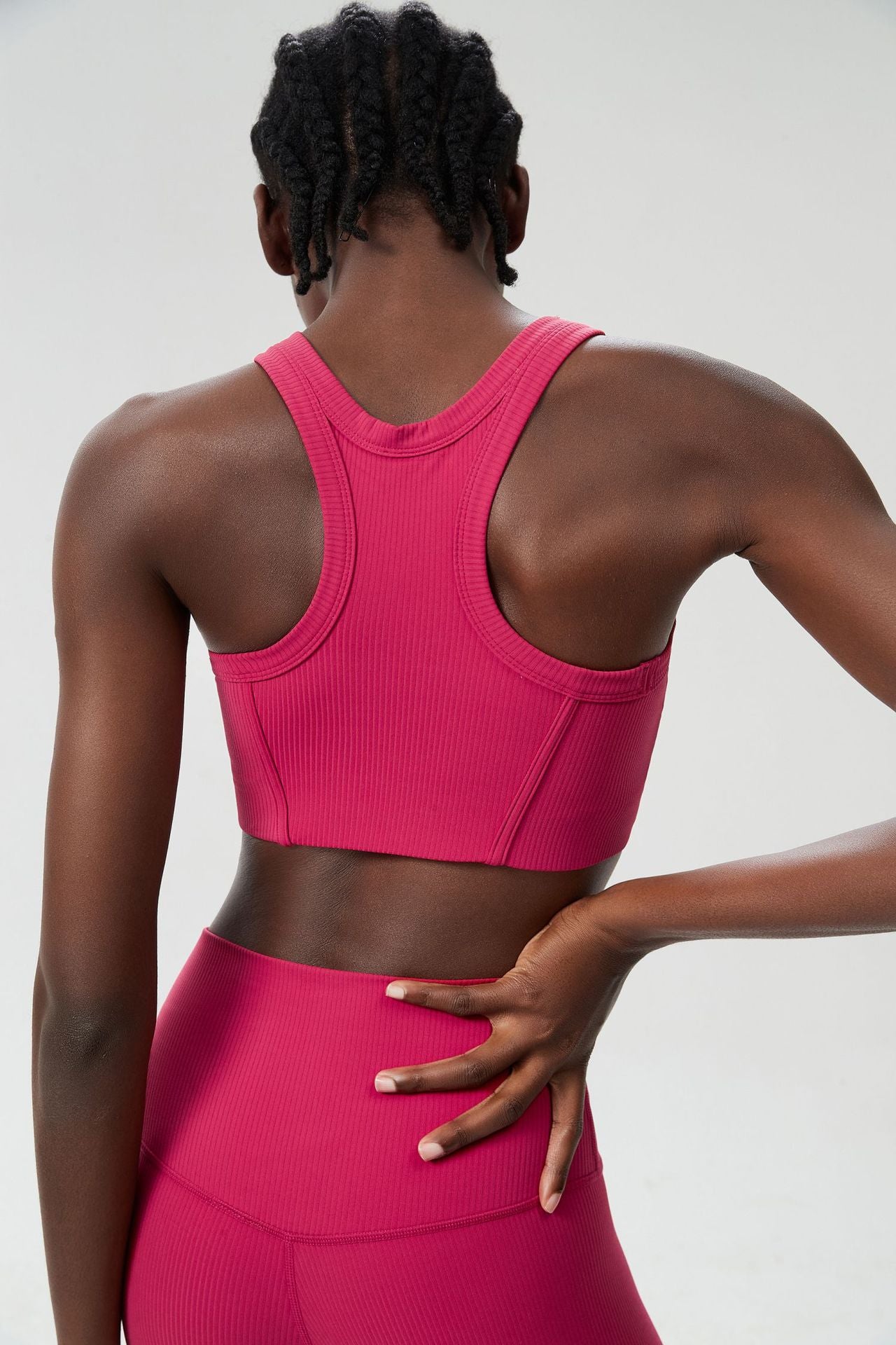 04/2024 ribbed High neck willow strip fan round oxygen cup sports bra women's long yoga fitness vest running bra