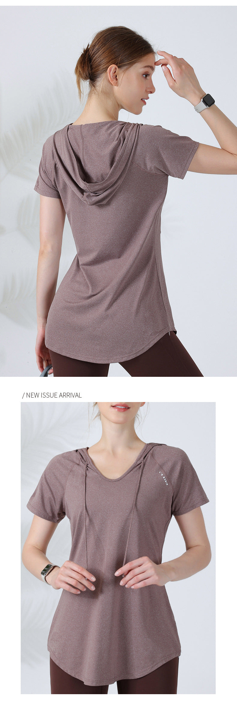 Loose hooded sports top women's short-sleeved T-shirt yoga clothing running fitness clothing