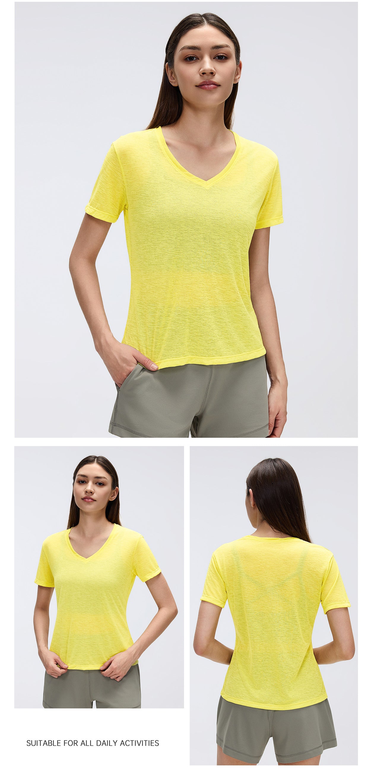 02/2026 Thin, quick-drying yoga cover-up, women's slub yarn loose-fitting breathable fitness sports short-sleeved T-shirt, summer style, D26098