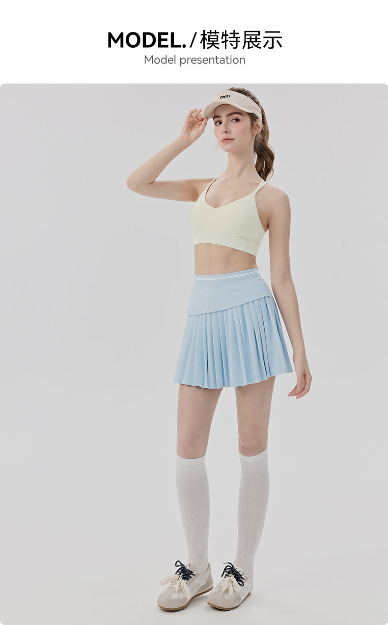 01/2026 Cool-feel sports mini skirt for women, faux two-piece design, anti-exposure yoga skirt with pockets, elastic waist, casual tennis skirt.