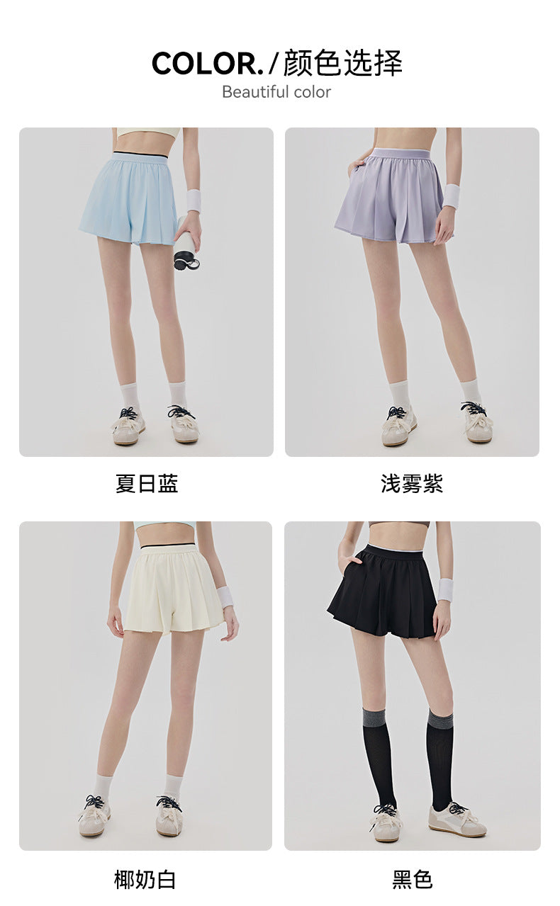 01/2026 Loose-fitting yoga shorts/pants, one-piece design, anti-exposure sports shorts, women's Pilates pleated skirt/pants with pockets