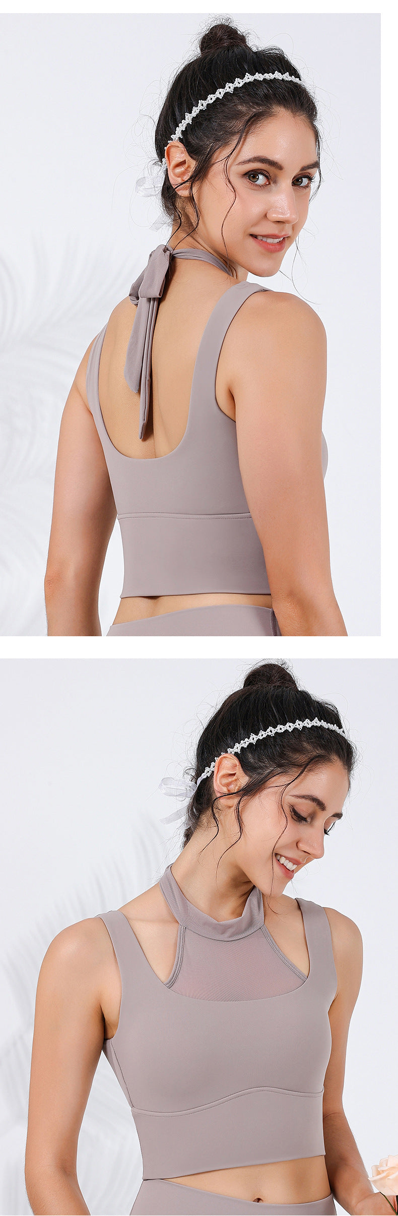 2023.09 New anti-light mesh neck-tie U-shaped beautiful back sports bra with widened sides to cover the side breasts running sports bra
