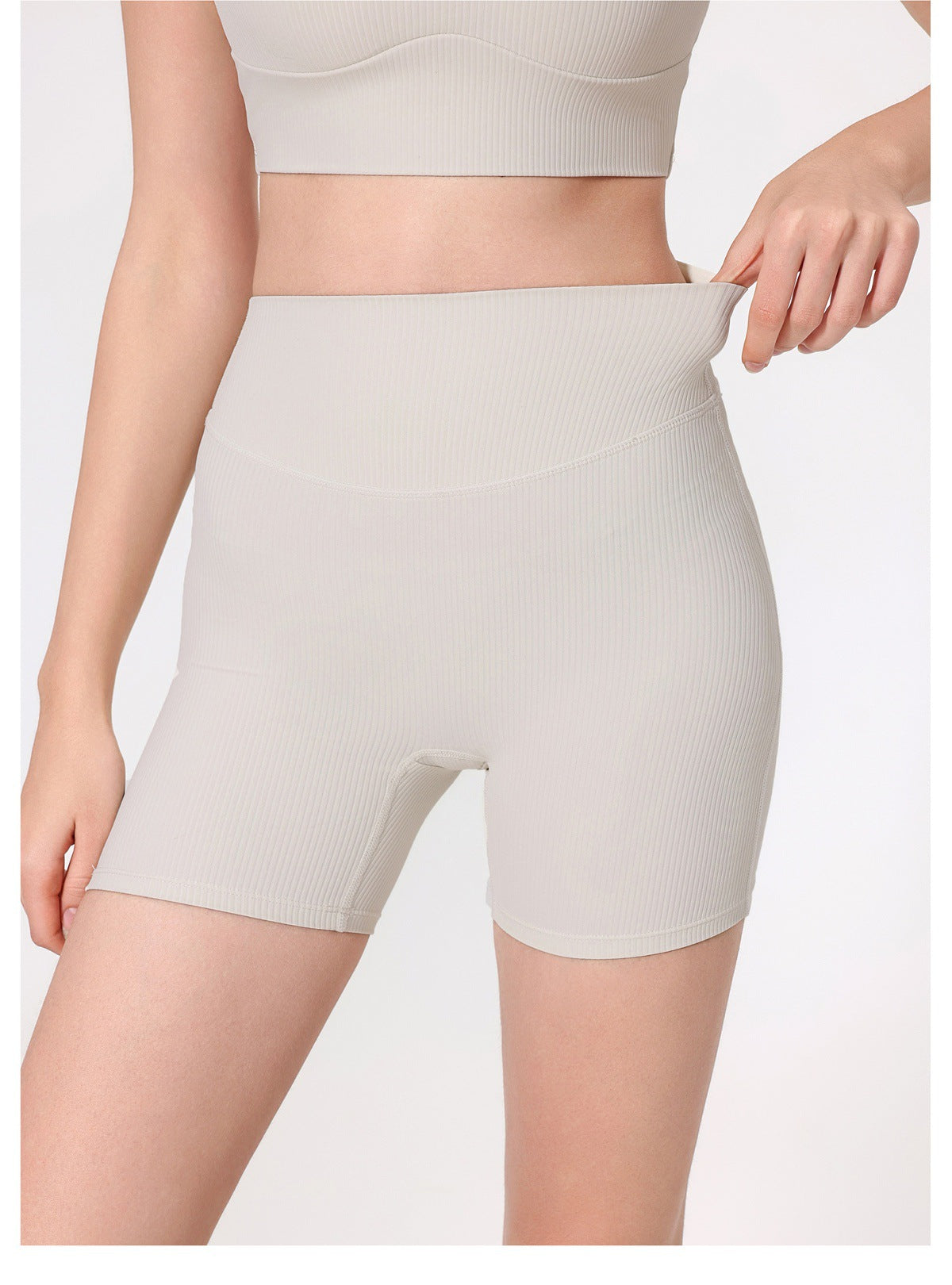 12/2025 fouregg Ribbed Yoga Shorts Peach Lift High-Waisted Gym Biker Shorts YDK5193