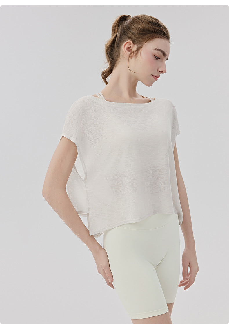 02/2026 Top de yoga holgado para mujer con escote simple, apto para dos usos, camiseta de manga corta casual y deportiva, top de fitness ligero y transpirable para exteriores