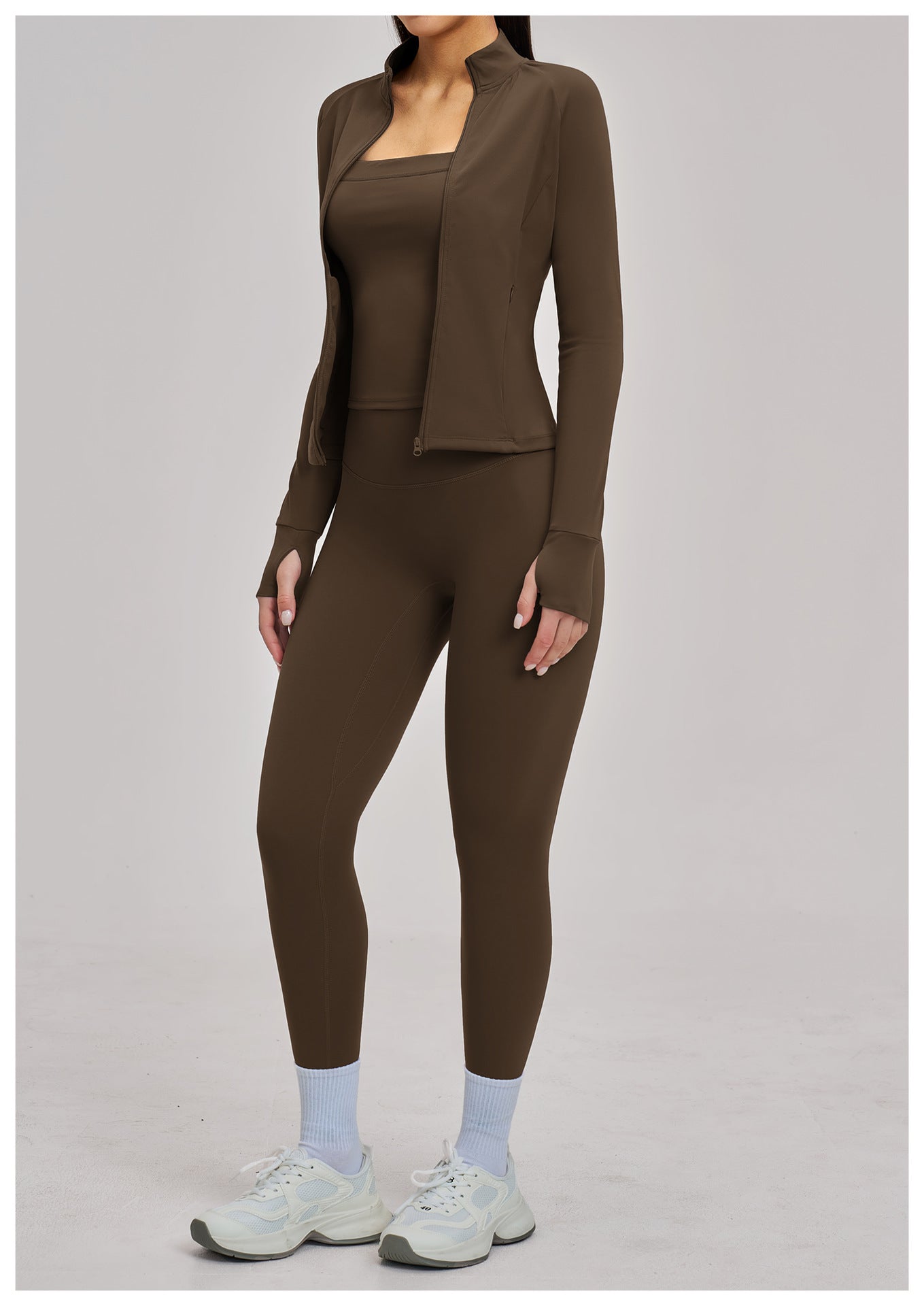 03/2026 Women's outdoor cycling and running sports three-piece set with brushed zipper, 4520
