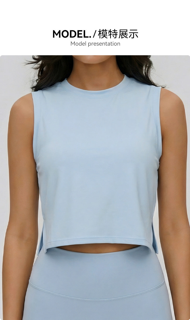 03/2026 fouregg Sleeveless yoga vest for women, cropped, loose-fitting, lightweight, breathable, casual yoga wear.