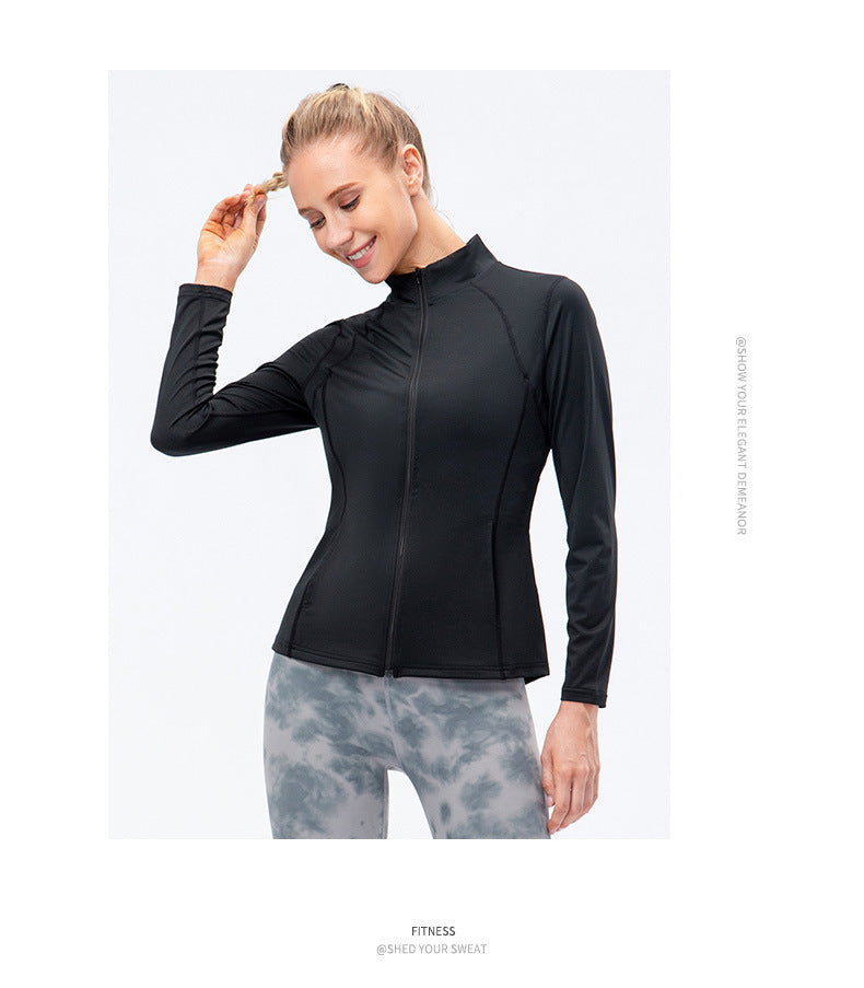 09/2025 Veste de sport à fermeture éclair et manches longues pour femme Automne/Hiver, Tenue de yoga de fitness ajustée, Haut de course élastique à séchage rapide 12613