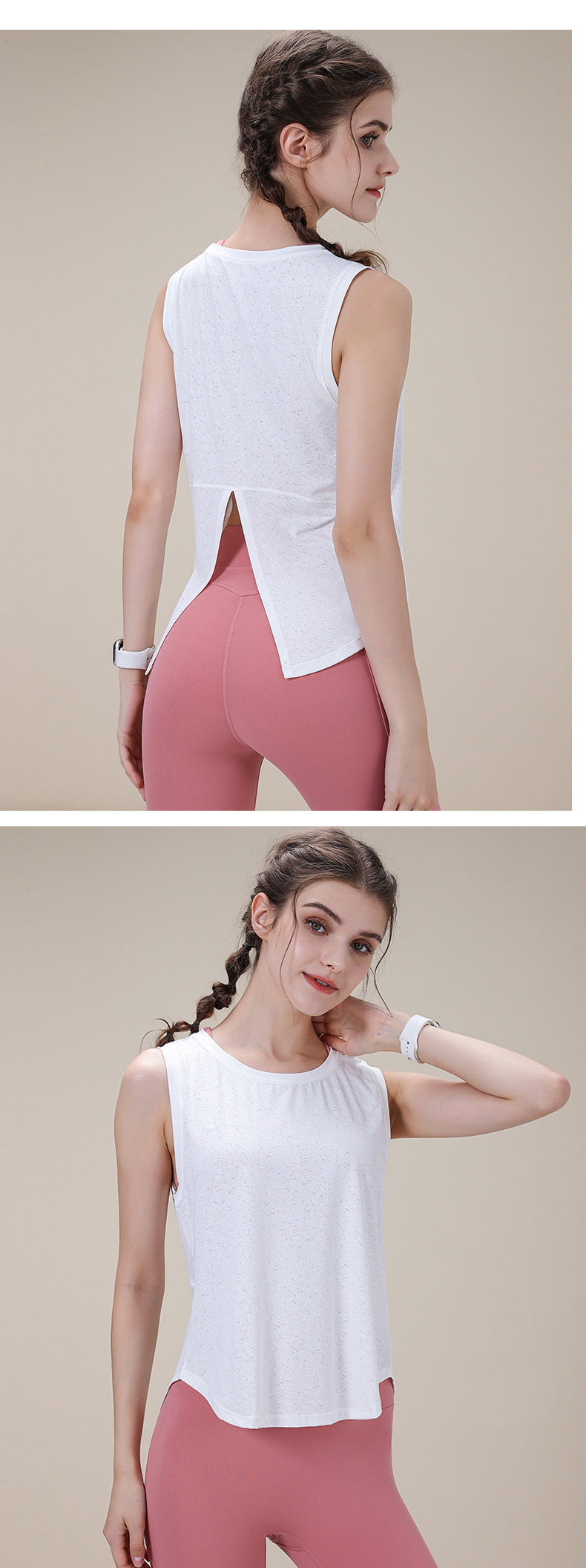 Summer new jacquard sleeveless sports vest female slit hem various ways to wear loose large size fitness yoga clothes