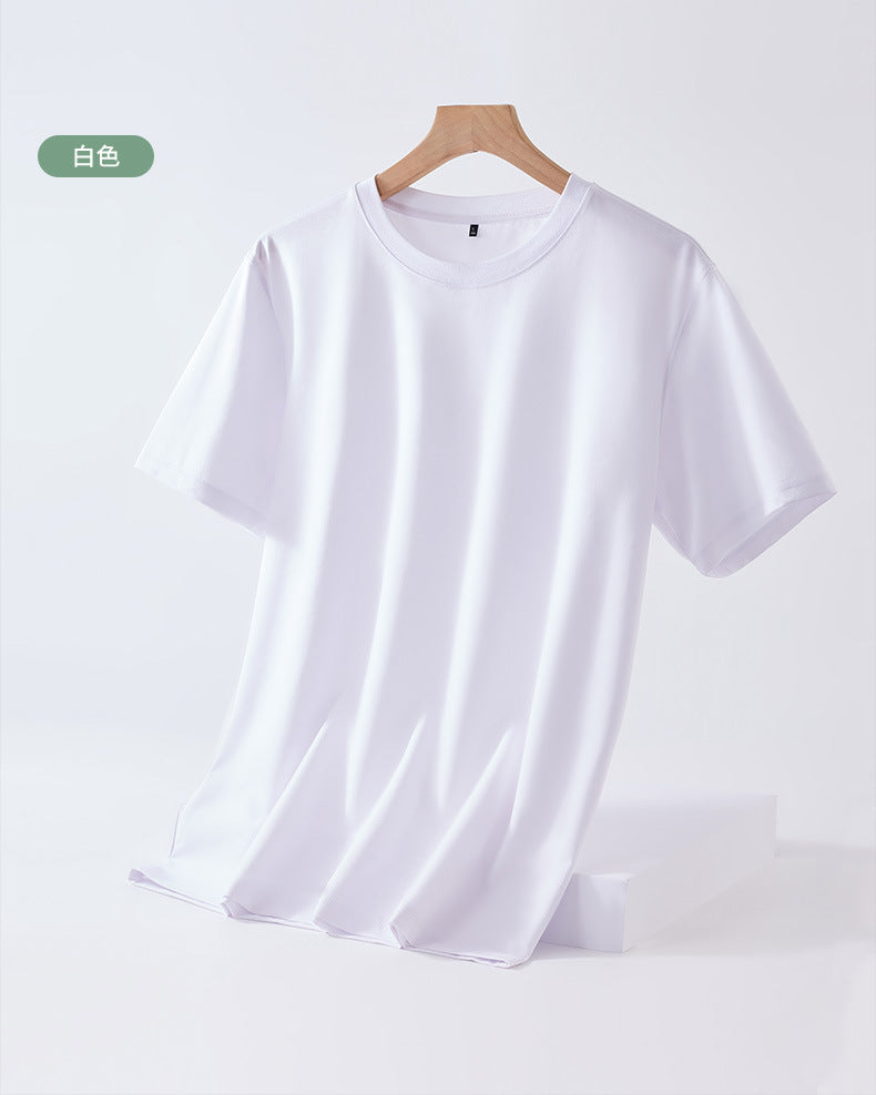 Mulberry silk short-sleeved t-shirt men's pure color mercerized cotton round neck bottoming shirt 2023 spring and summer new cool feeling high-end T-shirt