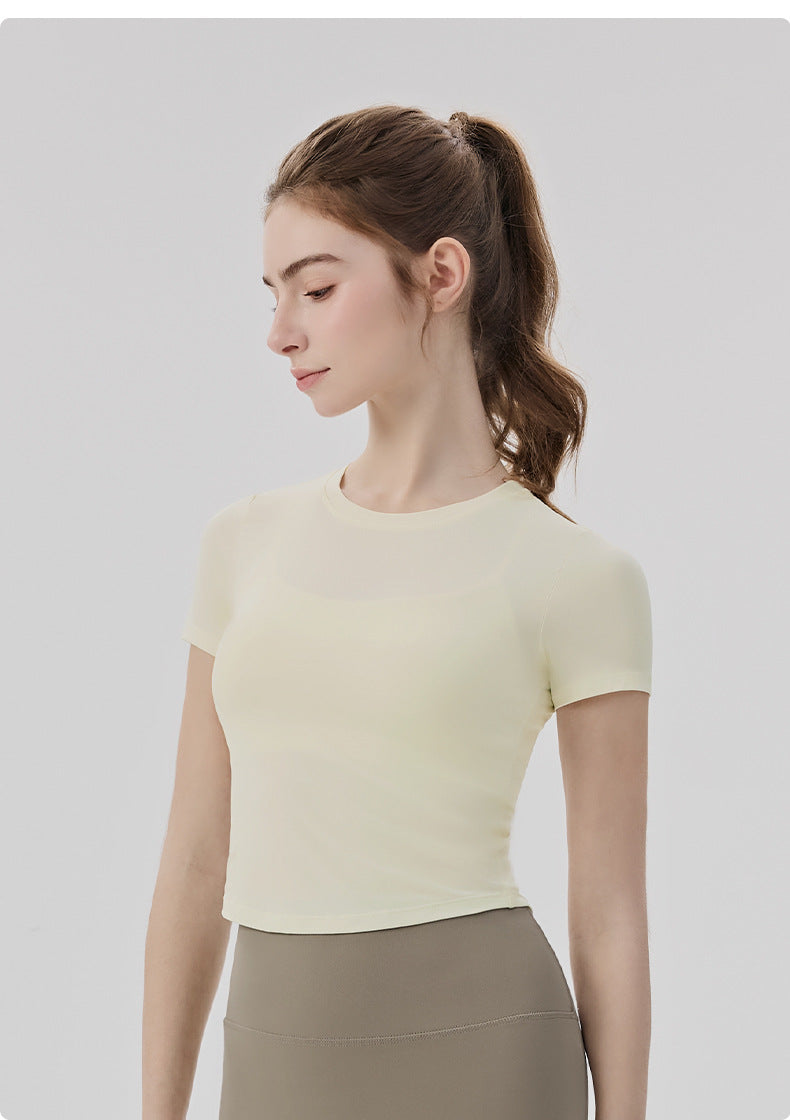 01/2026 Pilates Yoga Short-Sleeve Round Neck Fitted Slimming Sports T-Shirt Lightweight Comfortable Fitness Top