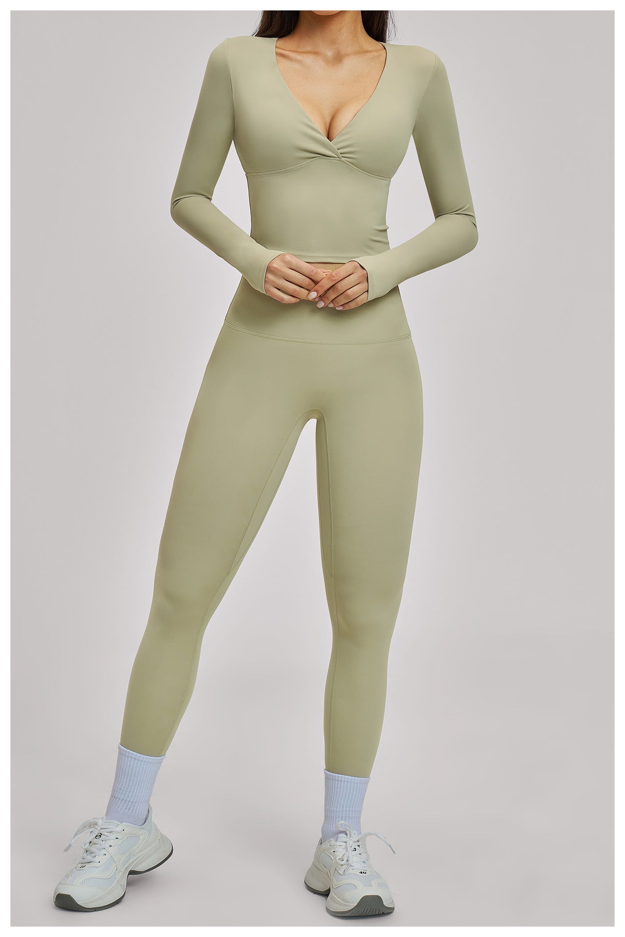 03/2026 European and American style brushed long-sleeved yoga set, sports running fitness set, versatile casual yoga wear 4520