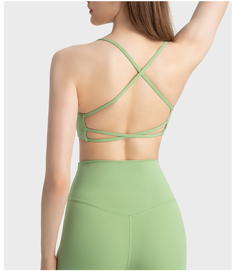 02/2023 updated thin strap cross hollow beautiful back sports bra bra low intensity yoga Pilates sports underwear