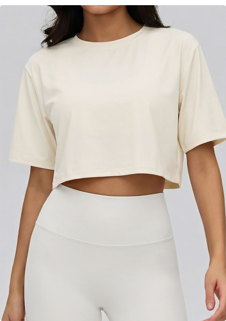 02/2026 Spring and Summer New Style Yoga Clothes - Short-Sleeved Women's Loose-Fitting Slimming and Concealing Muscle-Turning Sports T-shirts - Short Style Lightweight and Breathable Fitness Tops